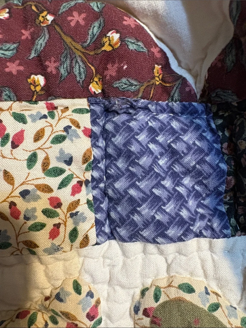 Handmade Patchwork Teddy Bear Floral Quilt Lap Hanging 58in x 48in BLEMISH